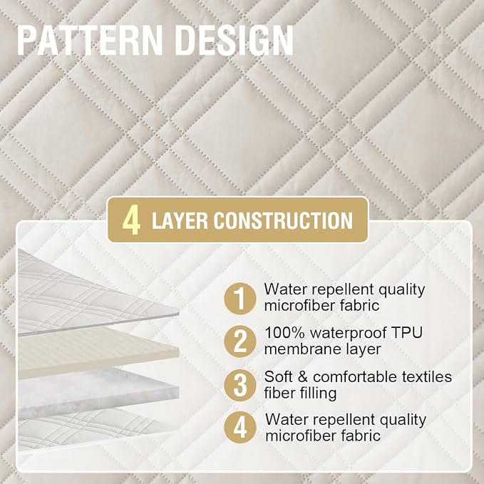 H.VERSAILTEX 100% Waterproof Slipcover Chair Covers Modern Sofa Chair Covers Stay in Place Furniture Protector with Elastic Straps (Chair, French Oak/Beige)