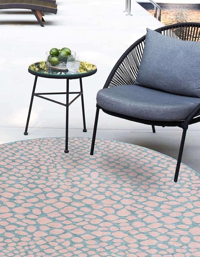 Unique Loom Jill Zarin Jill Zarin Outdoor Collection Area Rug - Cape Town (10' 8" Round, Pink and Aqua/Light Blue)