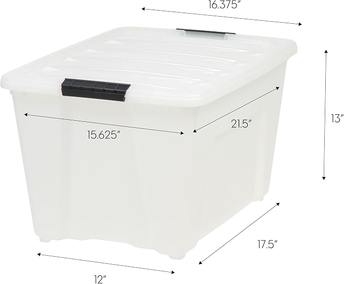 IRIS USA 6-Pack 54 Quart Storage Bins with Lids, Pearl | Conceals contents for a clean look. Perfect for moving, blankets, clothing, and garage storage. Nestable design saves space
