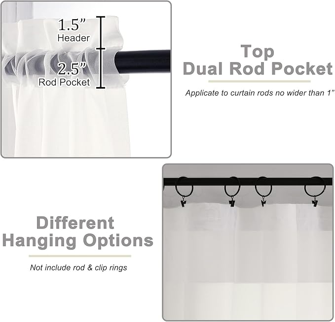 Ivory Sheer Curtains for Bedroom Living Room 90 Inches Long 2 Panels Set, Soft Airy Light Filtering Sheer Window Treatments, Modern Rod Pocket Curtains Drapes, Each 42" Wx90 L Inch