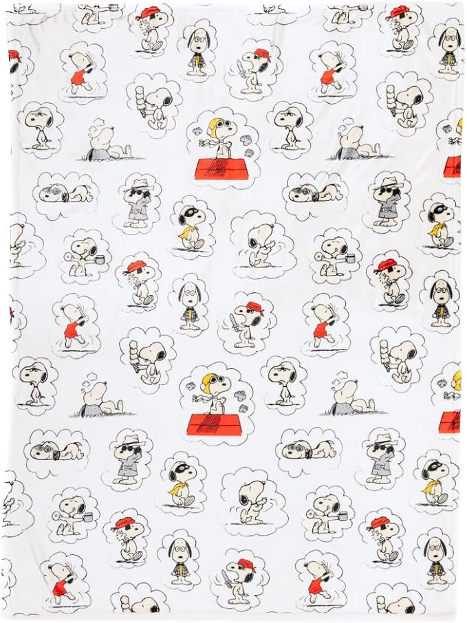 Peanuts® Snoopy Cozy Throw 46 in x 60 in – Soft Cozy Plush for Couch, Bed & Travel, Snoopy & Woodstock 75th Anniversary Design, (Officially Licensed Product) by Franco Collectibles®