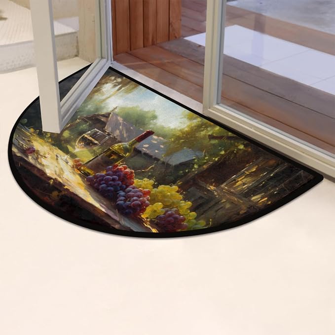 Farm Grape Wine Half Round Doormat Washable Semi Circle Area Rug Non Slip Absorbent Half Moon Rugs for Indoor Outdoor Kitchen Bathroom Bedroom Living Room Fireplace Floor Carpet Decor