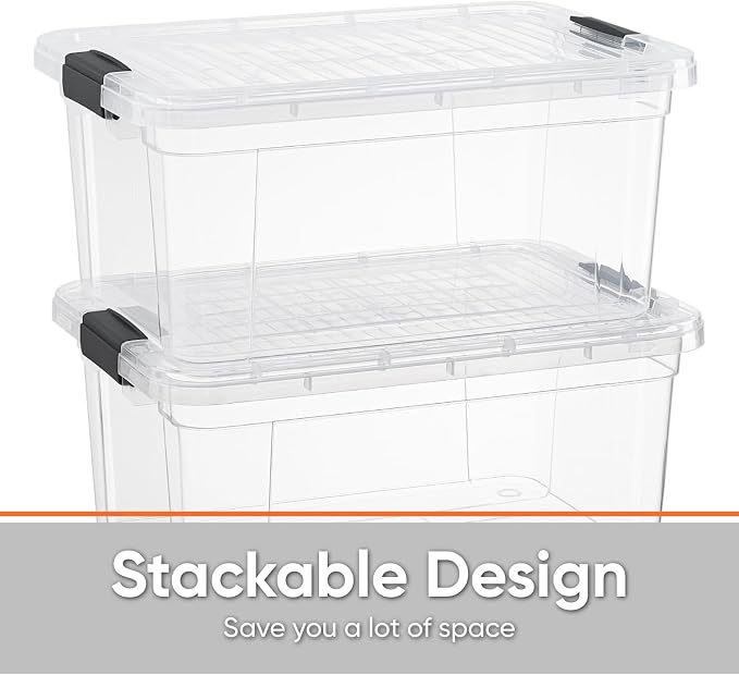 Superio Small Clear Plastic Storage Bin with Lid, 11 Qt, Non-Toxic, BPA Free, Odor Free, Organizer Storage Box, Stackable Plastic Tote for Home, Garage, School, and Office