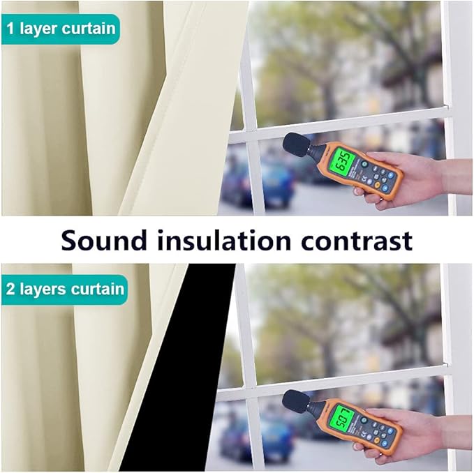 NICETOWN Warm Curtains for Winter, Thermal Insulated 100% Blackout Sound Proof Drapes with Black Backing, Full Light Blocking Panels for Patio Sliding Door (Beige, 1 Pair, 52 inches x 108 inches)
