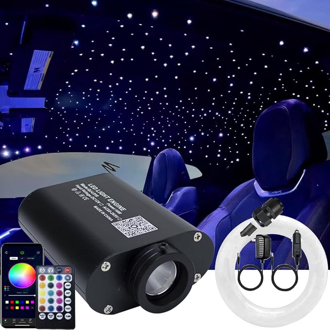 AZIMOM 16W Sound Activate Starlight Headliner Kit Mixed 335pcs 13.1ft Fiber Strands, Fiber Optic Starlight Light Music Mode Remote APP Control Car Use Home Headliner Lighting Decoration
