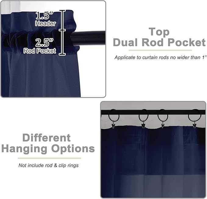 Sheer Navy Blue Curtains for Bedroom Living Room 90 Inches Long 2 Panels Set, Soft Airy Light Filtering Sheer Window Treatments, Modern Rod Pocket Curtains Drapes, Each 42" Wx90 L Inch