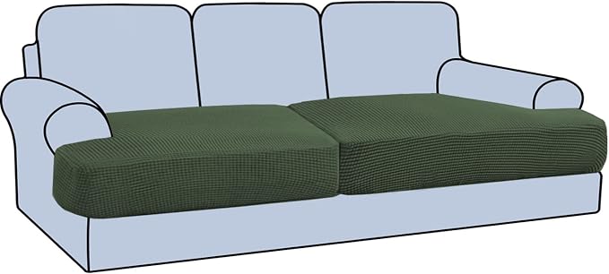 H.VERSAILTEX Stretch 2 Piece T Cushion Sofa Slipcovers Individually Sofa Cushion Covers for 2 Cushion Couch Sofa Seat Cushion Covers with Elastic Bands Featuring Thicker Jacquard Fabric, Bronze Green