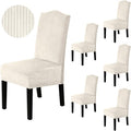 H.VERSAILTEX Velvet Dining Chair Covers Stretch Chair Covers for Dining Room Set of 6 Parson Chair Slipcovers Chair Protectors Covers Dining, Soft Thick Solid Velvet Fabric Washable, Ivory Striped