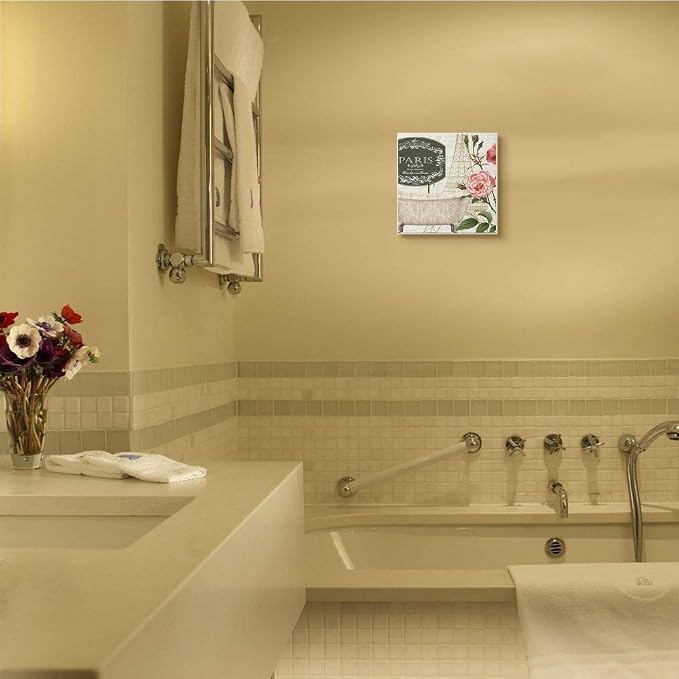 Stupell Industries Paris Flower Market Bath Tub Design, Designed by Kim Allen Art, 12 x 0.5 x 12, Wall Plaque | Stupell Industries | 12 x 12 Inches, Easy to Hang and Sturdy, Made in USA, by Kim Allen