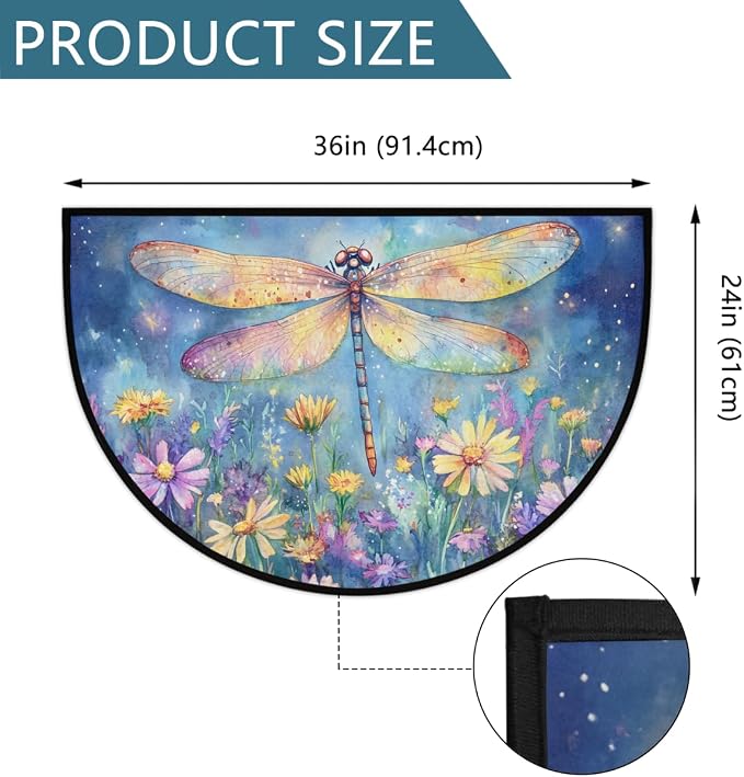 Dragonfly Half Round Door Mat Outdoor Doormat Bedroom Entrance Rug A16 | Dragonfly Flower Floral Semi Moon Door Mat Non-Slip Absorbent Kitchen Rug Indoor Welcome Bath Mat 36" X 24"