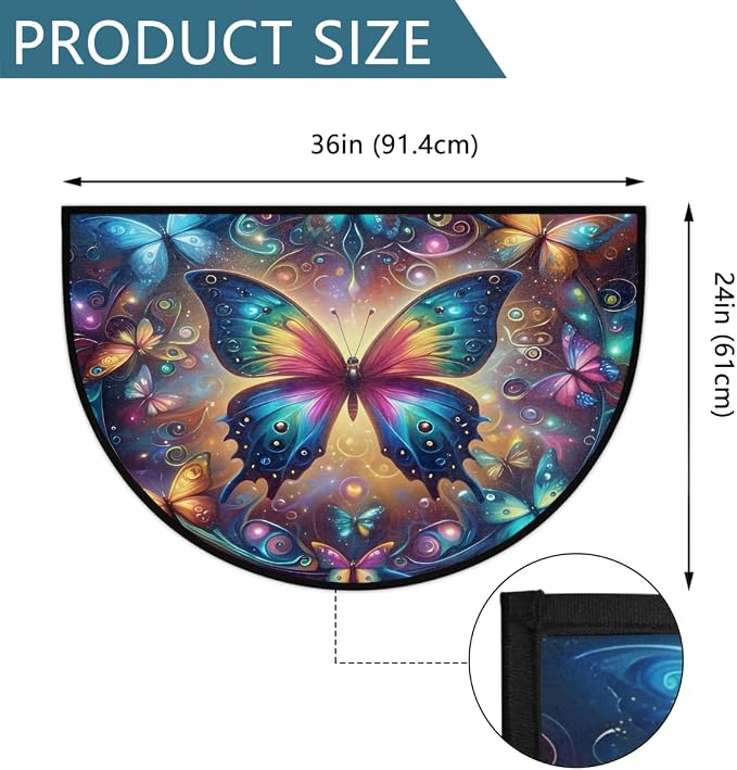 Abstract Butterfly Half Round Door Mat Semi Circle Rug Half Moon Doormat | Abstract Butterfly Soft Washable Welcome Entrance Mat for Outdoor Indoor Floor Bedroom Bathroom Home Kitchen Festival Decor