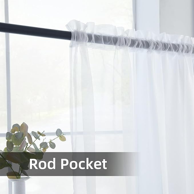 youleyar Solid Sheer Rod Pocket Curtain Voile Draperies 2 Panels White Beige Black Grey Coffee 60 Inch Width 96 Inch Long 1 Pair for Kitchen Bedroom Children Living Room Yard(White,60Wｘ96L)