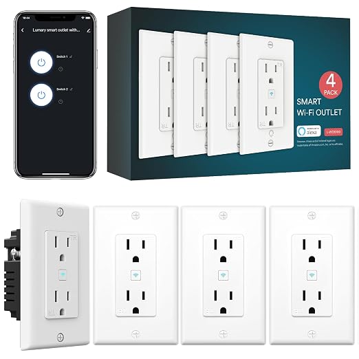 Lumary Smart in-Wall Outlet 110V 15A, Timer, Remote Control, ETL FCC, Group | Tamper-Resistant, No Hub Required, 2.4G WiFi Outlet, Works with Alexa/Google Home, Kitchen/Bedroom/Office/Living Room, 4 Pack