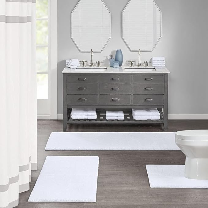 Madison Park Marshmallow Super Soft & Absorbent Bath Rug, 24 x 40, White | Non slip Backing, Spa Quality Luxurious Plush Bath Mat for Bathroom, Quick Dry, OEKO TEX