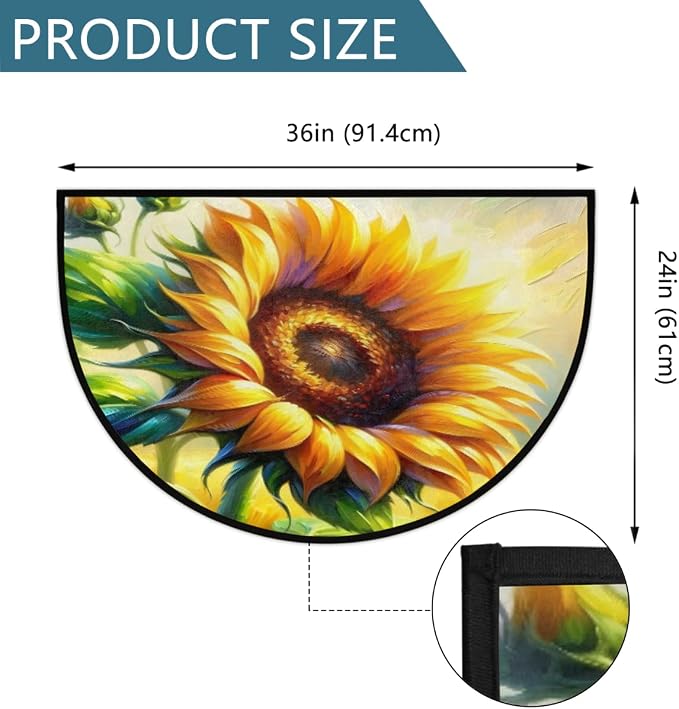 Sunflowers Half Round Doormat Non-Slip Semi Circle Rug Half Moon Mat | Painting Flower Washable Soft Absorbent Indoor Outdoor Entrance Kitchen Bathroom Sink Patio Welcome Fireplace Floor Rug