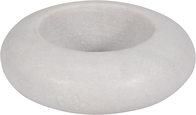 Ring Stone Marble Wood Sculpture – Room Decor Accent Sculpture, Tabletop Interior Decorative Object for Living Room or Office – Modern Circular Design, Outdoor Home Decor – 10", White