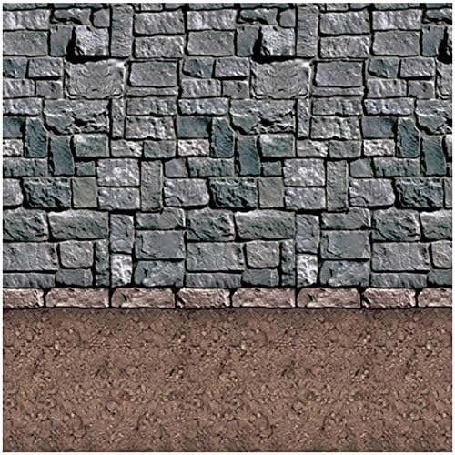 Beistle Stone & Dirt Floor Wall Backdrop, 4’ x 30’ – Medieval Party Decorations, Medieval Decor Background, Photo Backdrop, Easy to Adhere Wall Covering, Stone Backdrop, Halloween Party Decorations