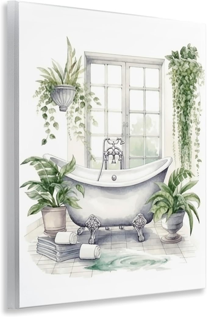 Lush Greenery Bathtub Window, 11 x 14 Inch Mounted Print on Wall Plaque | Stupell Industries · By Lettered and Lined · Ready to hang once unboxed · Made in USA