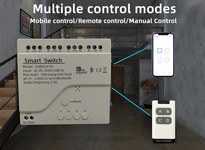4 Channel Smart WiFi Relay Switching Module USB 5V/AC85V-250V, Supports Bluetooth Control, eWeLink App Remote Control, for Alexa Google Home