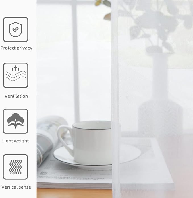 youleyar Solid Sheer Rod Pocket Curtain Voile Draperies 2 Panels White Beige Black Grey Coffee 60 Inch Width 84 Inch Long 1 Pair for Kitchen Bedroom Children Living Room Yard(White,60Wｘ84L)