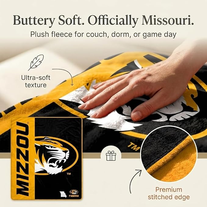 Proformance Home NCAA Missouri Tigers Endzone Ultra Soft Tailgate Throw