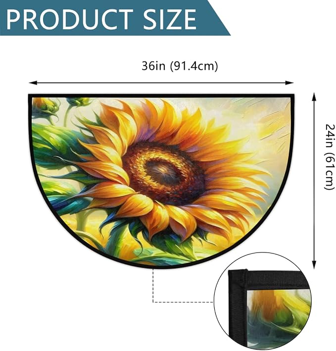 Sunflower Half Round Doormat Semi Circle Rug Half Moon Rug Entryway Mat | Flower Yellow Washable Non Slip Outdoor Floor Rug Kitchen Mat for Indoor Outdoor Bathroom Fireplace Bath Decor
