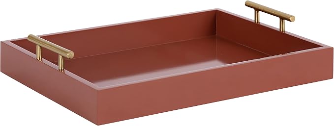 Kate and Laurel Lipton Decorative Modern Rectangular Tray, 16.5 x 12.25, Red and Gold, Chic Serving Tray for Storage, Organization, and Display