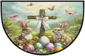 Easter Rabbit Half Round Rug Half Moon Door Mat Half Circle Rugs | Eggs Holiday Washable Non-Slip Semi Circle Rug Welcome Half Round Door Mat Indoor Entrance Kitchen Bedroom Living Room Decor