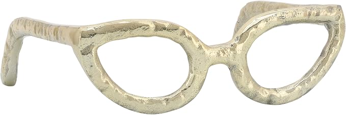 Cateye Glasses Decorative Object – Aluminum Sculpture Modern Home Decor Ornament – Shelf Styling & Coffee Table Decor for Bathroom, Office & Living Room – 7"x3", Gold