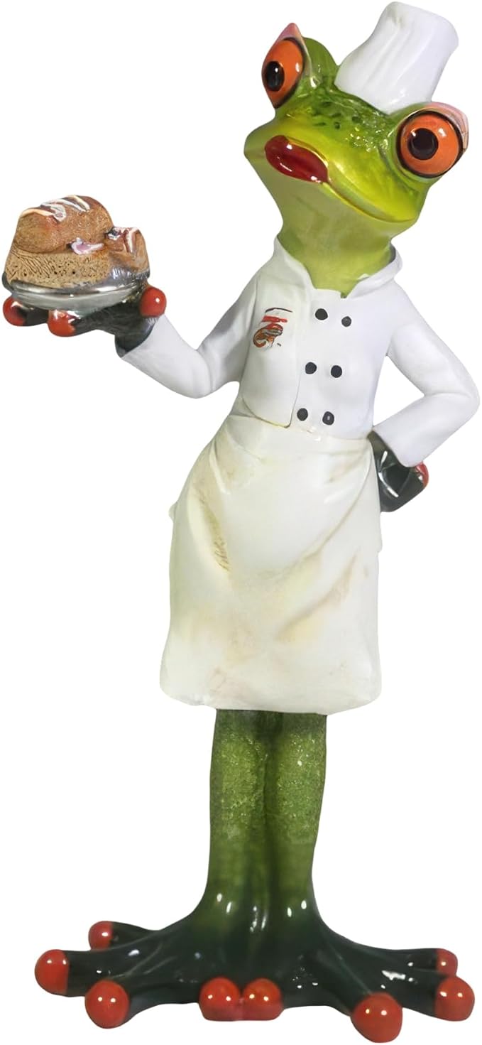 ICE ARMOR 7" H Frog Chef Serving Figurine Statue Sculpture Ornament Decor for Housewarming, Holidays, Christmas for Men/Women