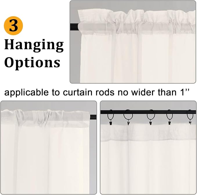 Gwine Ivory Sheer Curtains 68 Inches Long 2 Panels Set, Light Filtering Sheer - Image 4