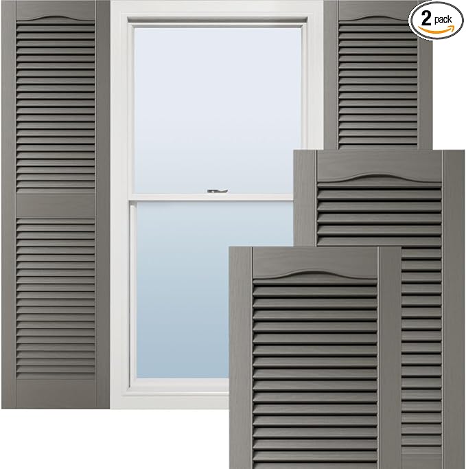 Ekena Millwork Lifetime Vinyl LL1S14X06400TG Standard Cathedral Top Center Mullion, Open Louver Vinyl Shutters, w/Installation Shutter-Lok's & Matching Screws (Per Pair), 14.5"W x 64"H, Tuxedo Grey