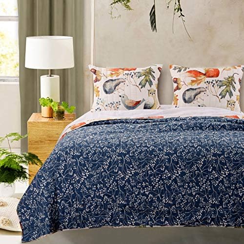 Greenland Home Willow Novelty Forest Animals Reversible Quilt Set, 3-Piece Full/Queen, Natural - Image 3