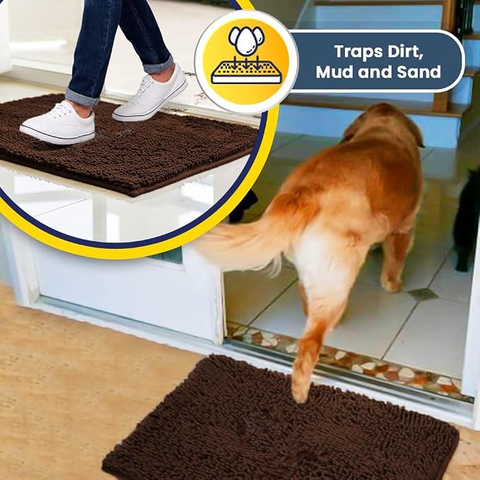 Muddy Mat® | Super Water Absorbent Door Mat Indoor, Microfiber Quick Dry Chenille Entryway Rug, Slip Resistant Front Door Mat, Indoor Mats for Entryway, Machine Washable Pet Rug, Chocolate 30" x 48"