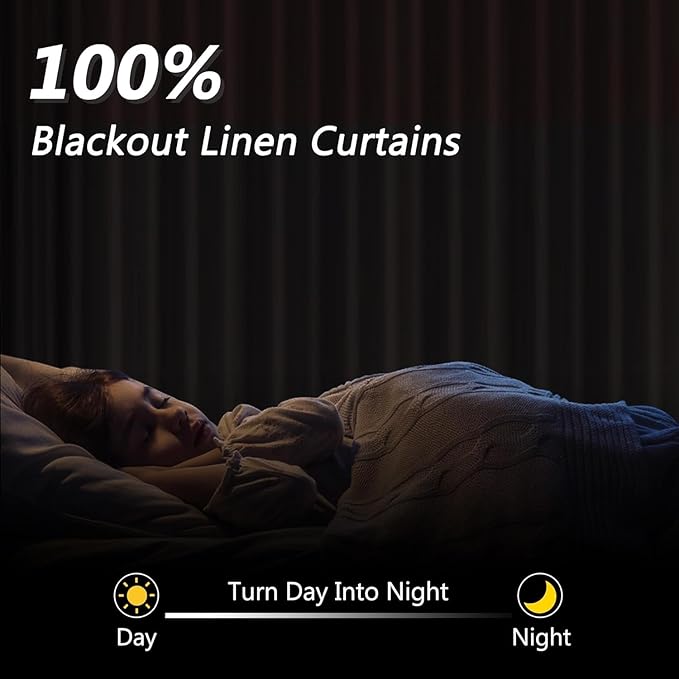 Guken 100% Blackout Linen Curtains 110 Inch Wide by 52 Inch 2 Panels Set for Living Room Bedroom Back Tab Thermal Insulated Black Out Linen Drapes Room Darkening Window Curtains, Sage Green