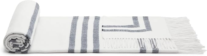 Amazon Basics Room Décor Throw Blanket, Lightweight and Cozy, Recycled Polyester, 50" x 60", Light Grey With Blue Stripes