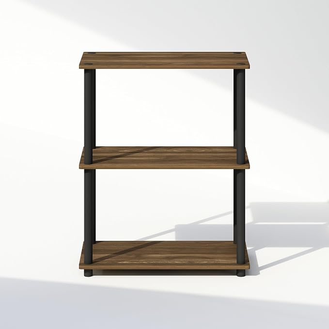 Furinno Turn-N-Tube Book Shelf, 3-Tier Bookshelf, Bookcase with Multipurpose Compact Display Rack, 11.6 x 23.6 x 29.6, for Living Room, Bedroom, Home Office, Columbia Walnut/Black