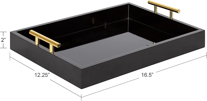 Kate and Laurel Lipton Decorative Modern Rectangular Tray, 16.5 x 12.25, Black and Gold, Chic Serving Tray for Storage, Organization, and Display