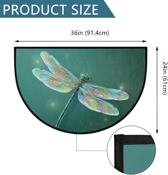 Dragonfly Half Round Door Mat Outdoor Doormat Bedroom Entrance Rug A9 | Dragonfly Semi Moon Door Mat Non-Slip Absorbent Kitchen Rug Indoor Welcome Bath Mat 36" X 24"
