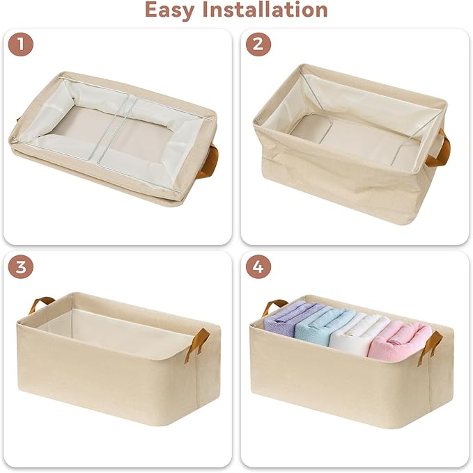 6 Pack Closet Cloth Storage Bins with Handles（ Beige 17''L x 12''W x 10''H）