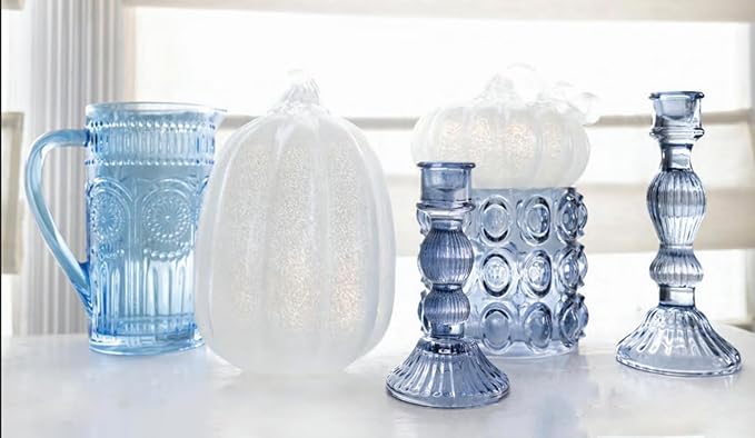 Boston International Handblown Art Glass Pumpkin Thanksgiving Halloween Decorations for Home, Small, Frosted White
