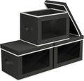 Homsorout Storage Boxes with Lids - 3 Pack Fabric Clear Window Storage Bins, Collapsible Storage Bins with Lids, Linen Closet Organizer for Clothes, Towel, Blanket, Black