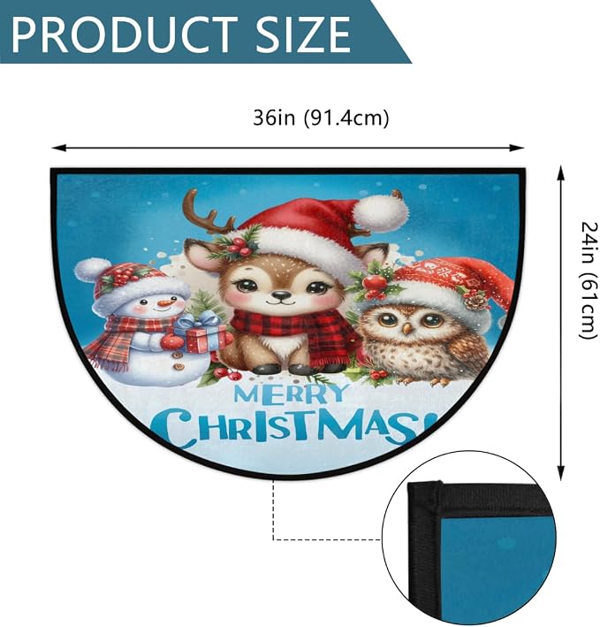 Christmas Xmas Half Round Door Mat Christmas Xmas Animal Snowman Half Moon Rug Washable Half Circle Area Rugs Indoor Entrance Non Slip Semi Circle Rugs Floor Carpet for Kithen Bedroom Decorate Gift