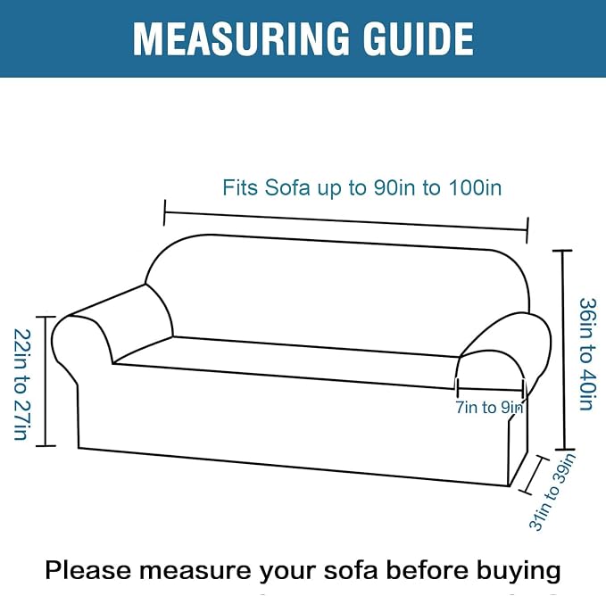 H.VERSAILTEX Stretch Couch Covers for Sofa 1 Piece Slipcovers for Couches and Sofas 3 Seater Couch Cover Feature Thick Checked Jacquard Fabric with Elastic Bottom(Large Sofa 90"-100" Wide, Deep Teal)