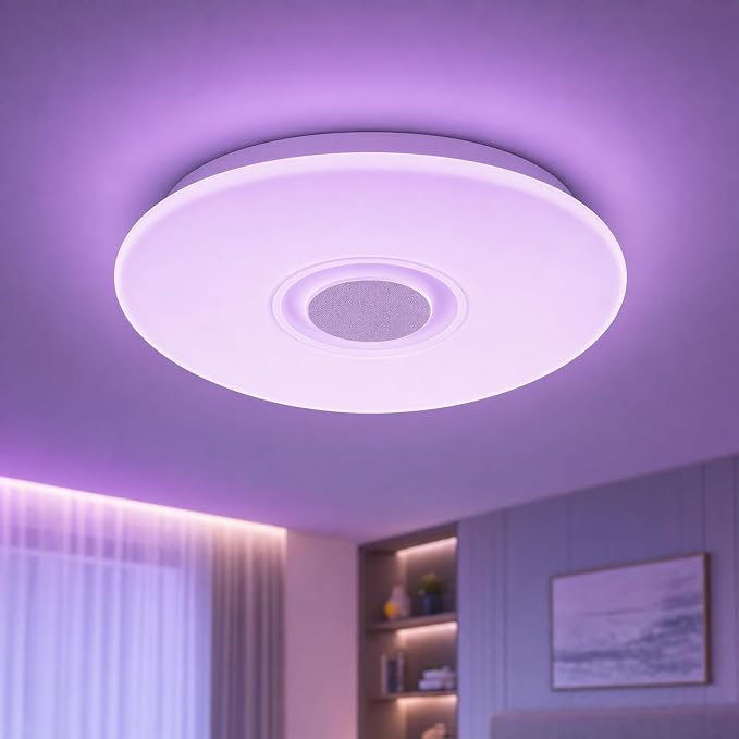 Ceiling Lights with Bluetooth Speaker, 15 inch Smart Ceiling Lamp Compatible with Alexa and Google Home,Room Light for Bedroom, Living Room