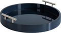 Kate And Laurel Lipton Modern Round Tray; 15.5 Diameter; Navy and Silver; Decorative Accent Tray for Storage and Display