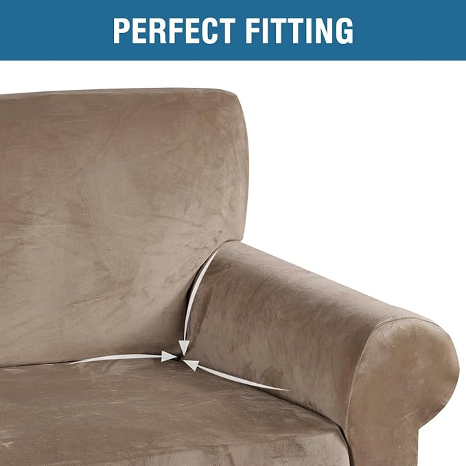 H.VERSAILTEX Stretch Velvet Sofa Covers Large Couch Covers Sofa Slipcovers Furniture Protector Soft with Non Slip Elastic Bottom, Feature Thick Comfy Rich Velour (Extra Wide Sofa 89"-105", Camel)