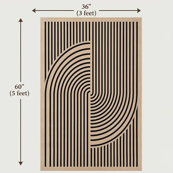 Brown Rug, 3x5, Modern Design, Black Stripes, Contemporary Abstract Farmhouse Style, Non-Slip TPE Backing, Low Pile, Washable Rug, Easy to Clean, Suitable for Living Room, Bedroom and Porch.