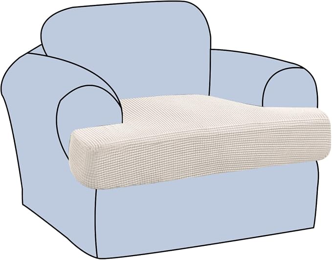 H.VERSAILTEX Stretch T Cushion Chair Sofa Slipcover T Cushion Covers for Living Room Armchair Couch Cover T Cushion Slipcover Seat Cover with Elastic Bands Thicker Jacquard Fabric, Ivory
