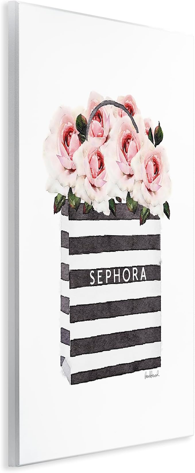 The Stupell Home Décor Collection Striped Makeup Shopping Bag Filled with Pink Roses Wall Plaque Art, Multi-Color | Stupell Industries · By Amanda Greenwood · Hand finished · Ready to hang once unboxed · Made in USA